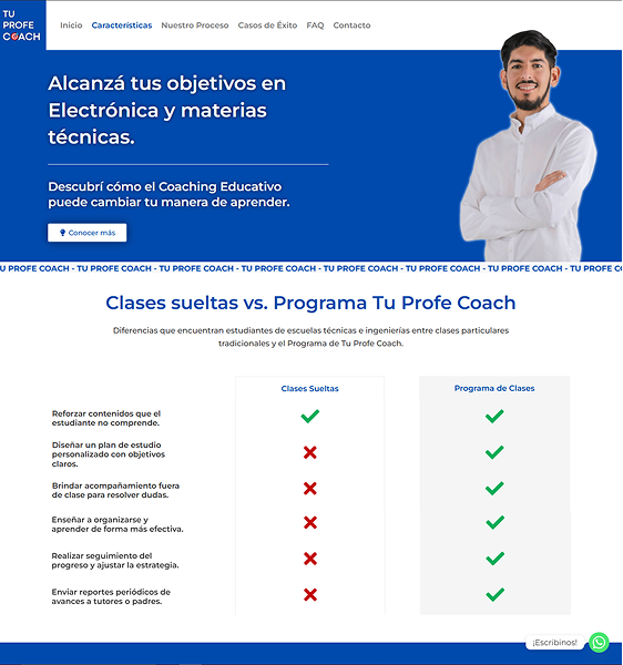 Sitio web de tuprofecoach.com en computadora